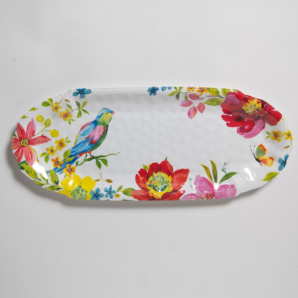Pier 1 Imports Tropical Parrot Plastic Melamine Serving Tray Dimpled